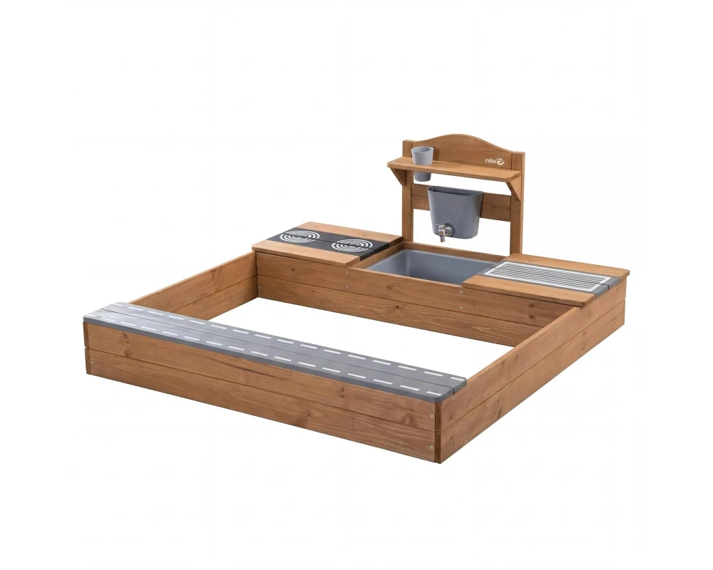 roba Sandkasten mit Matschküche Massivholz Kunststoff Braun