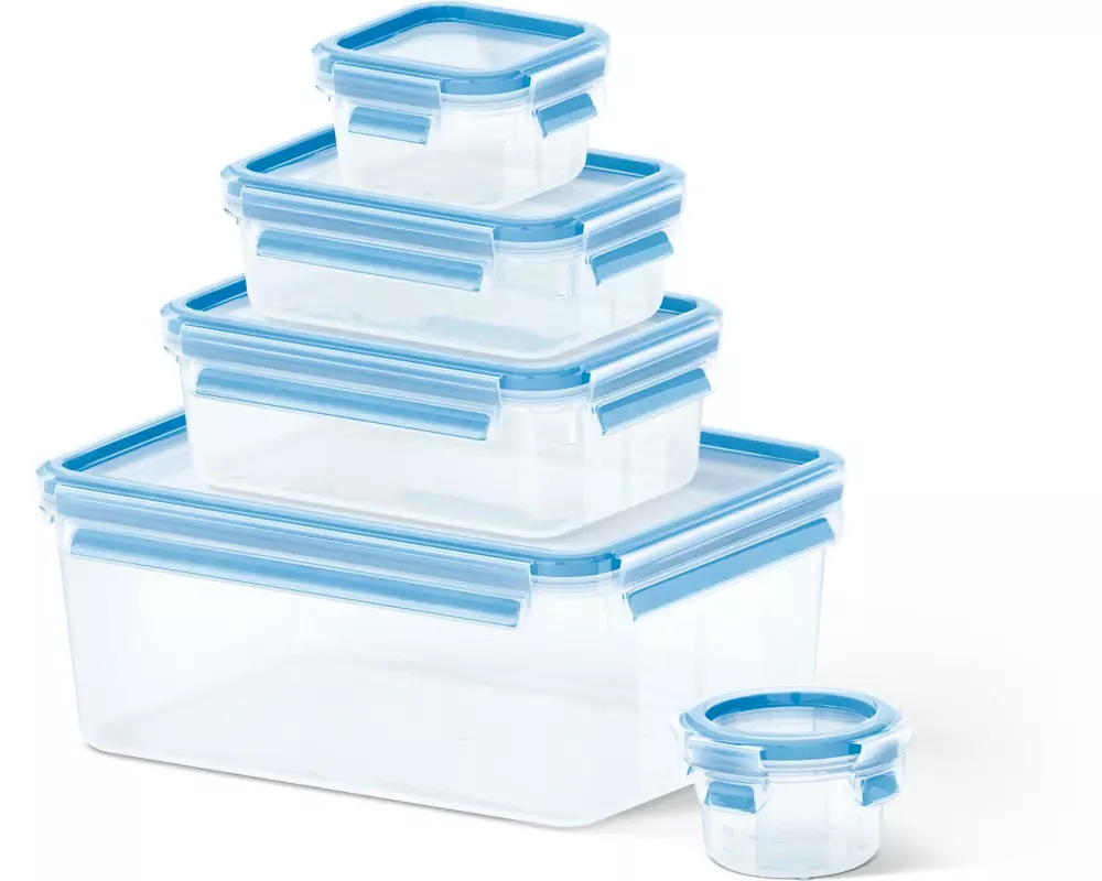 Emsa Vorratsbehälter Clip & Close Eco 5-teilig, Blau/Transparent