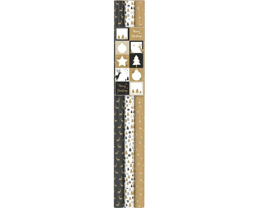 Braun + Company Geschenkpapier-Set, 3er Pack Rentier/Tannenbaum