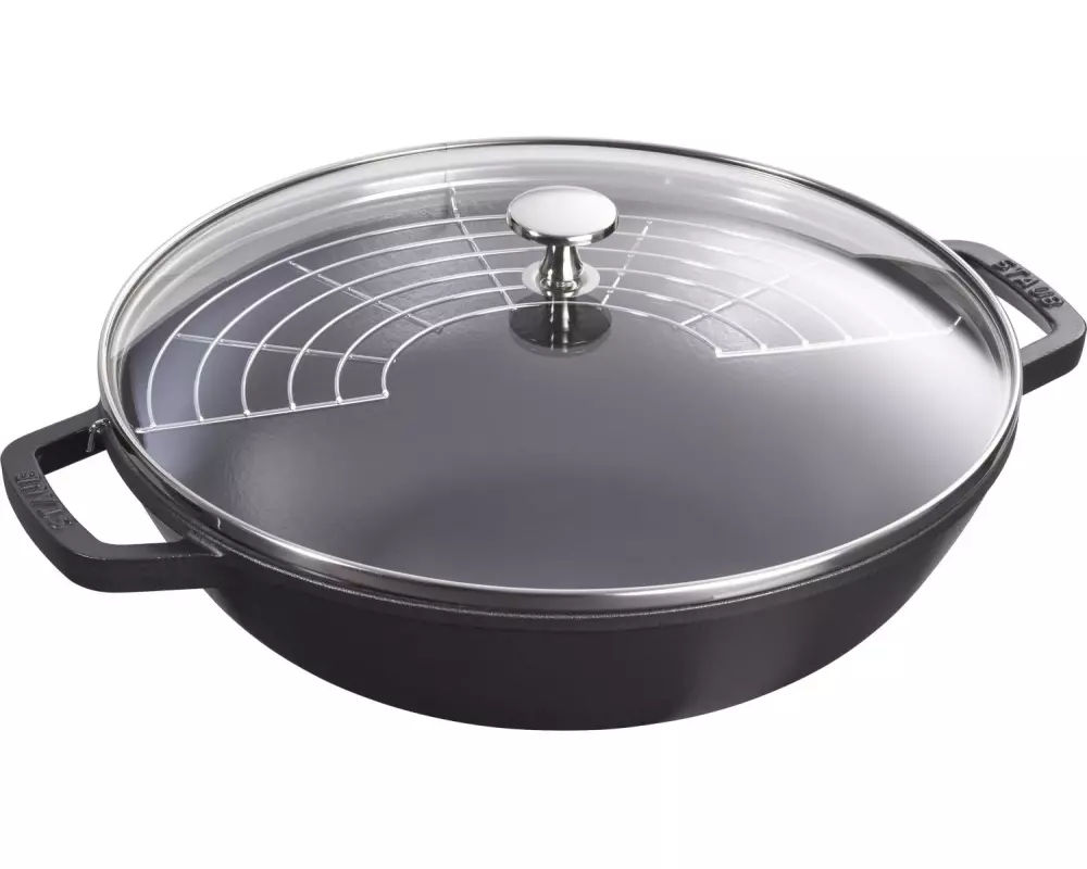Staub Wok mit Glasdeckel 30 cm, Schwarz, 4.4 l
