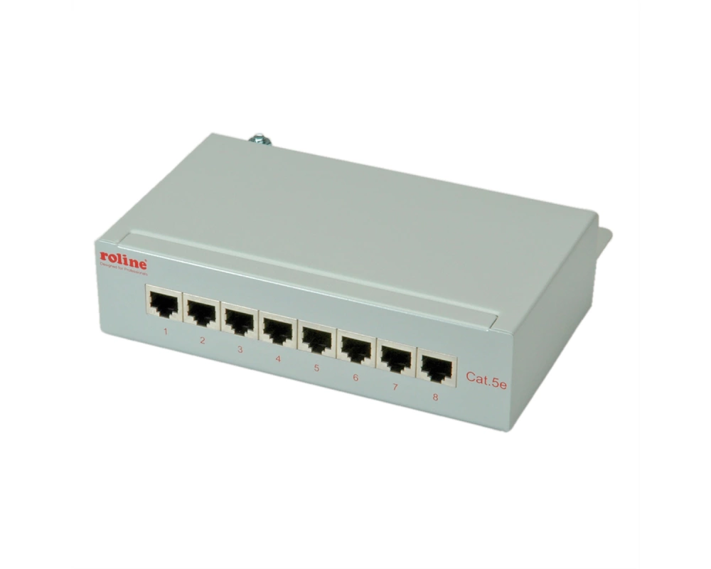 ROLINE Patchpanel, 8 Ports, Cat.5e (Class D), geschirmt, grau