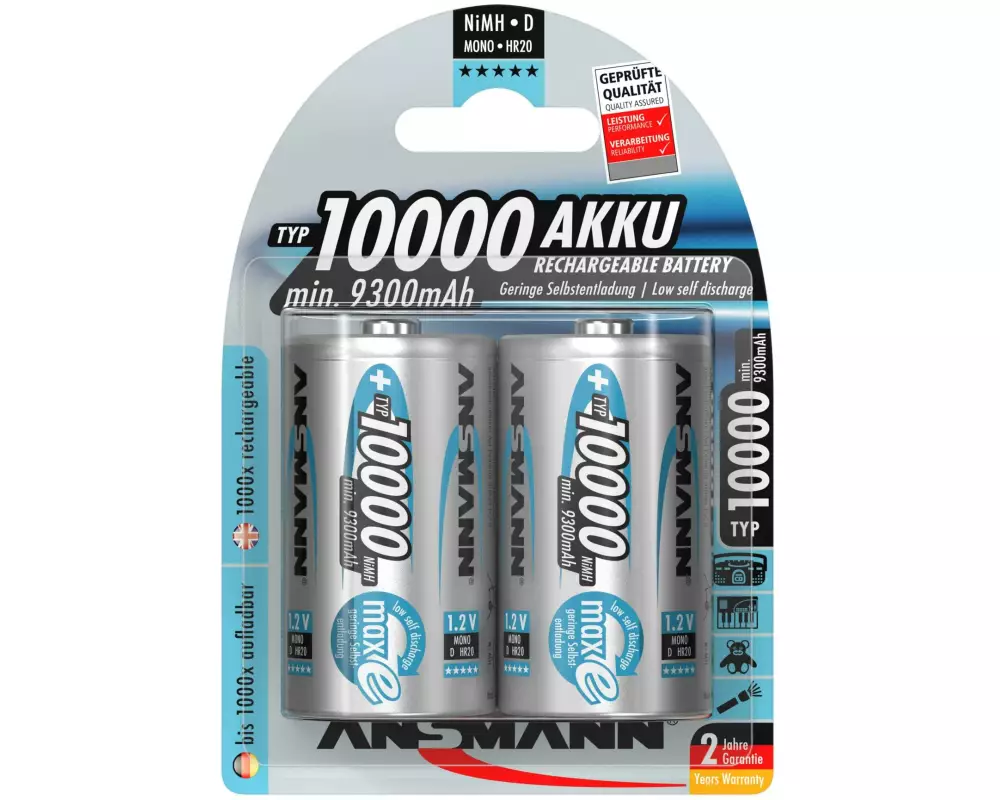 Ansmann Akku Typ 10000 NiMH D 10000 mAh, 2 Stück