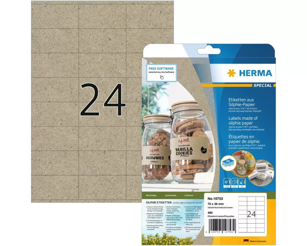 HERMA Universal-Etiketten 70 x 36 mm, 20 Blatt, Braun