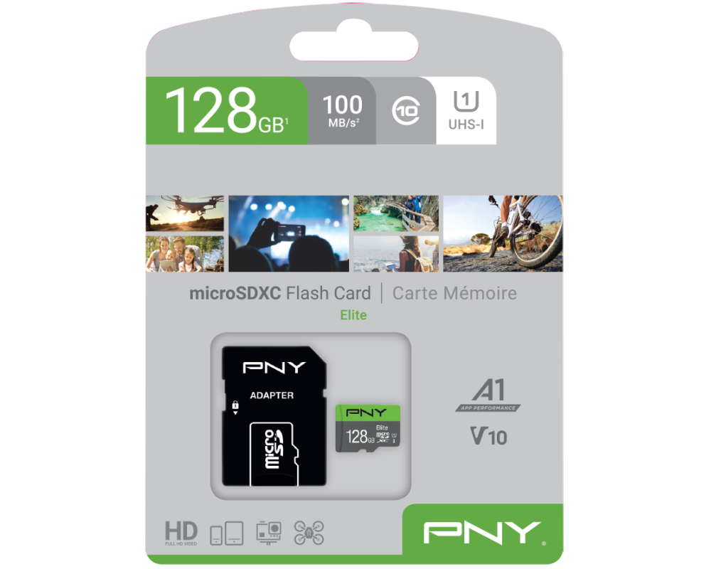 PNY micro-SDXC Elite 128GB P-SDU128V11100EL-GE UHS-I U1/A1(V10)&SD adapter