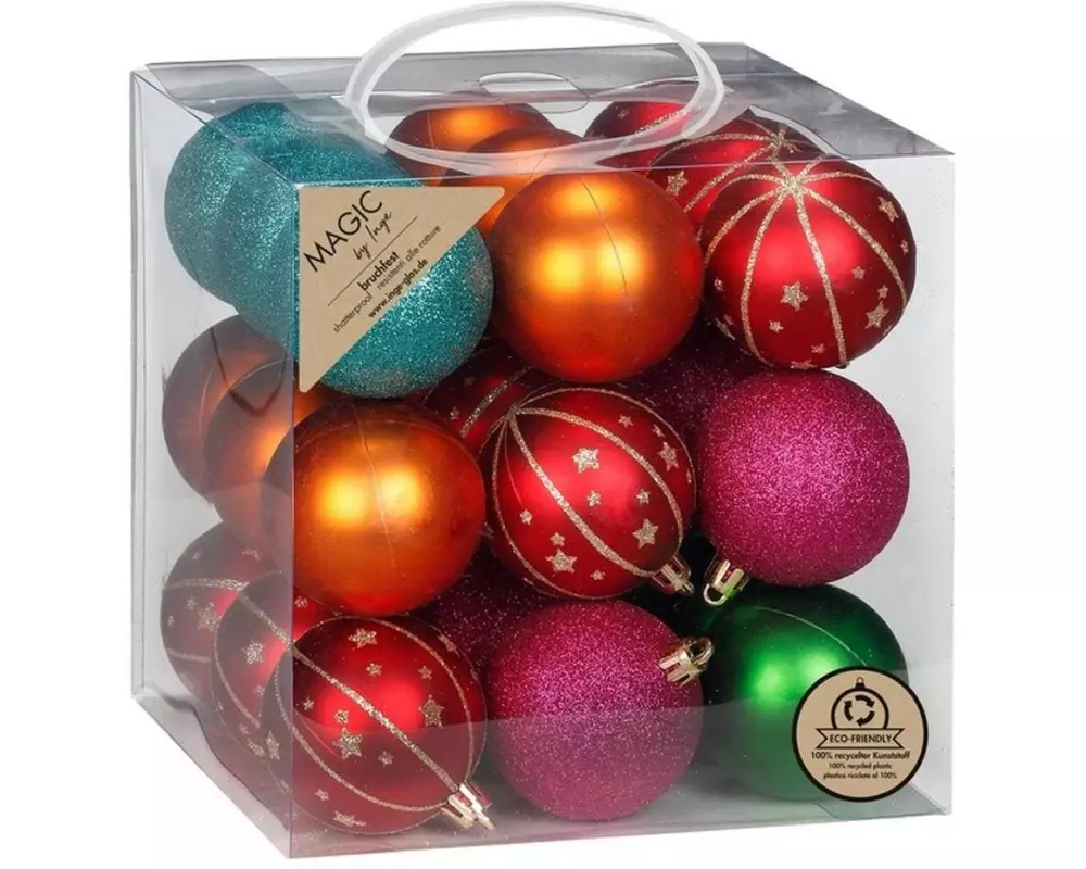 INGES CHRISTMAS DECOR Weihnachtskugel 6 cm 27 Stück, Mehrfarbig