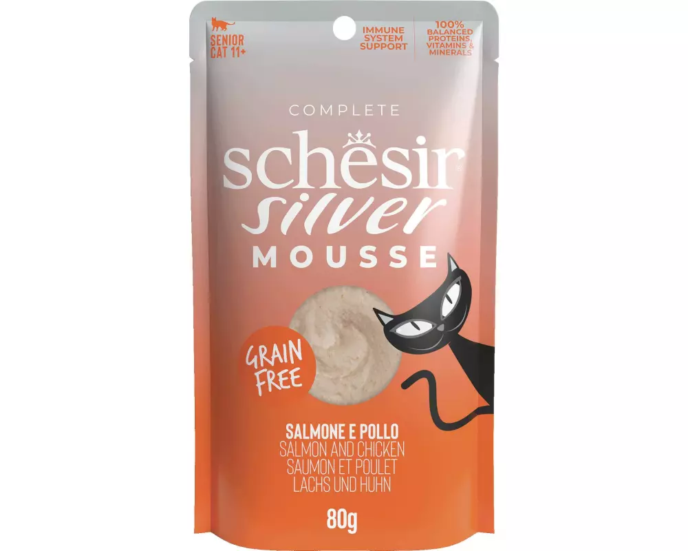 Schesir Nassfutter Silver Senior Mousse Lachs und Huhn, 80 g