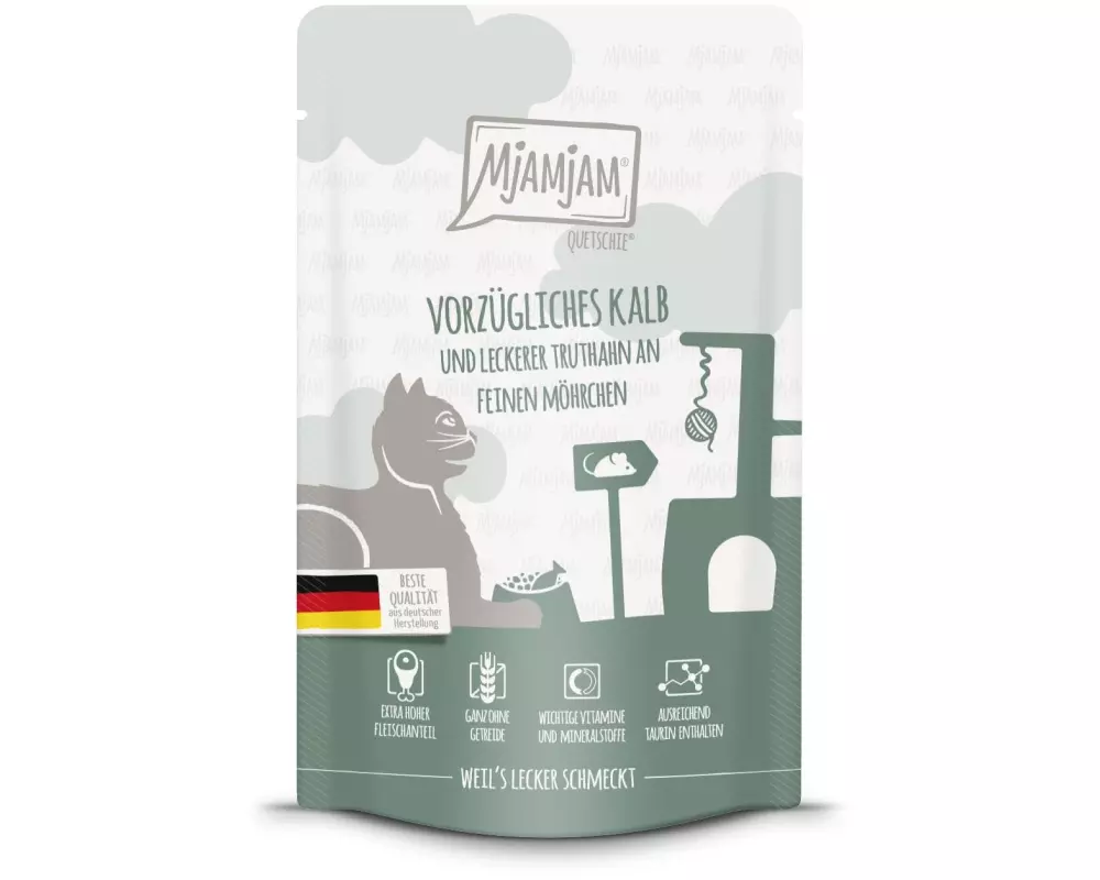 Mjamjam Nassfutter Quetschie Kalb & Truthahn, 125 g