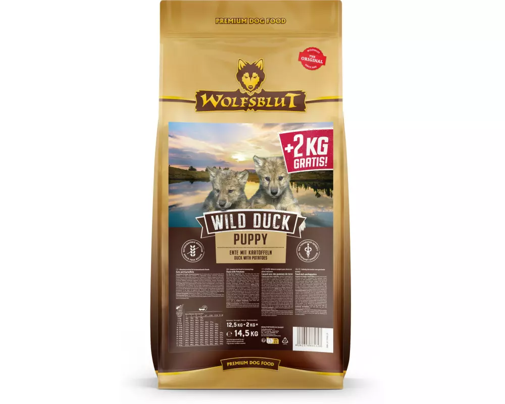 Wolfsblut Trockenfutter Dog Wild Duck Puppy, 12.5 kg + 2 kg