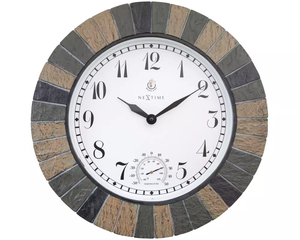 NeXtime Gartenuhr Aster large Ø 43.5 cm, Schwarz/Beige/Grau