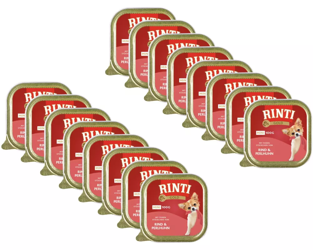 Rinti Nassfutter Gold Mini Rind & Perlhuhn, 16 x 100 g