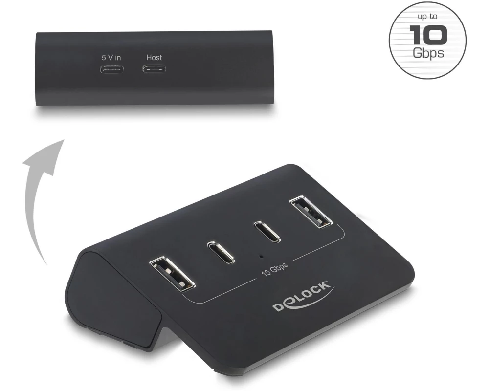 Delock Hub (10 Gbps, Metall, 2x USB-C, 2x USB-A)