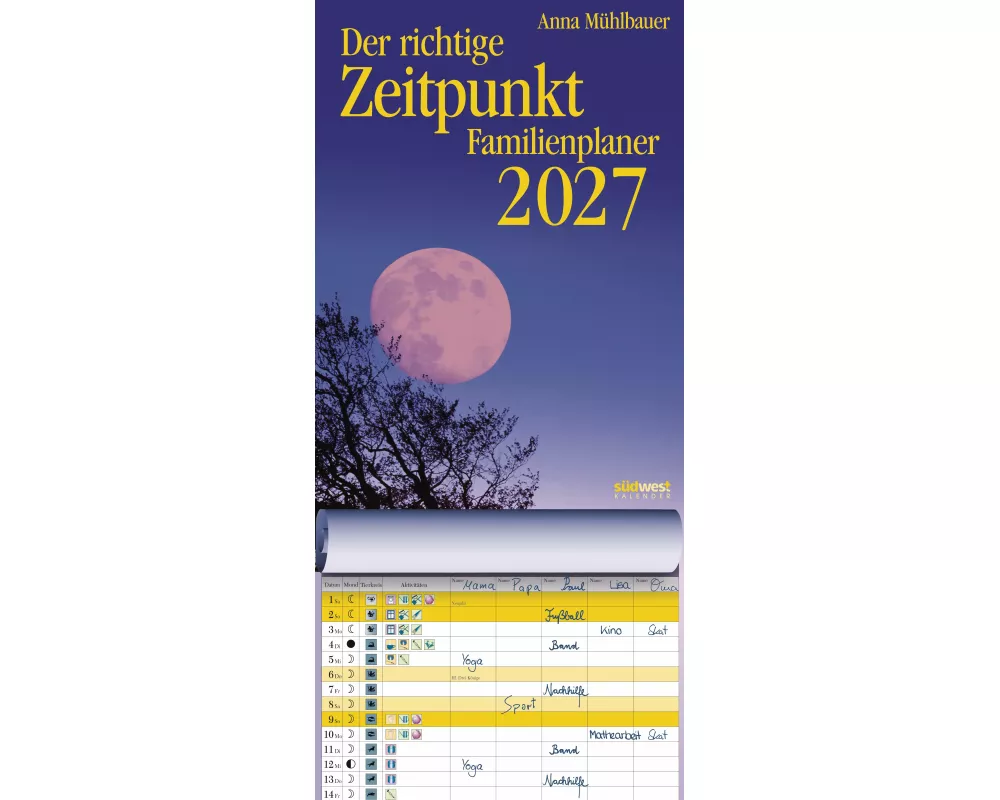 Der richtige Zeitpunkt Familienplaner 2027 - Monats-Wandkalender zum Aufhängen, mit Spiralbindung, 22,4 x 48,5 cm
