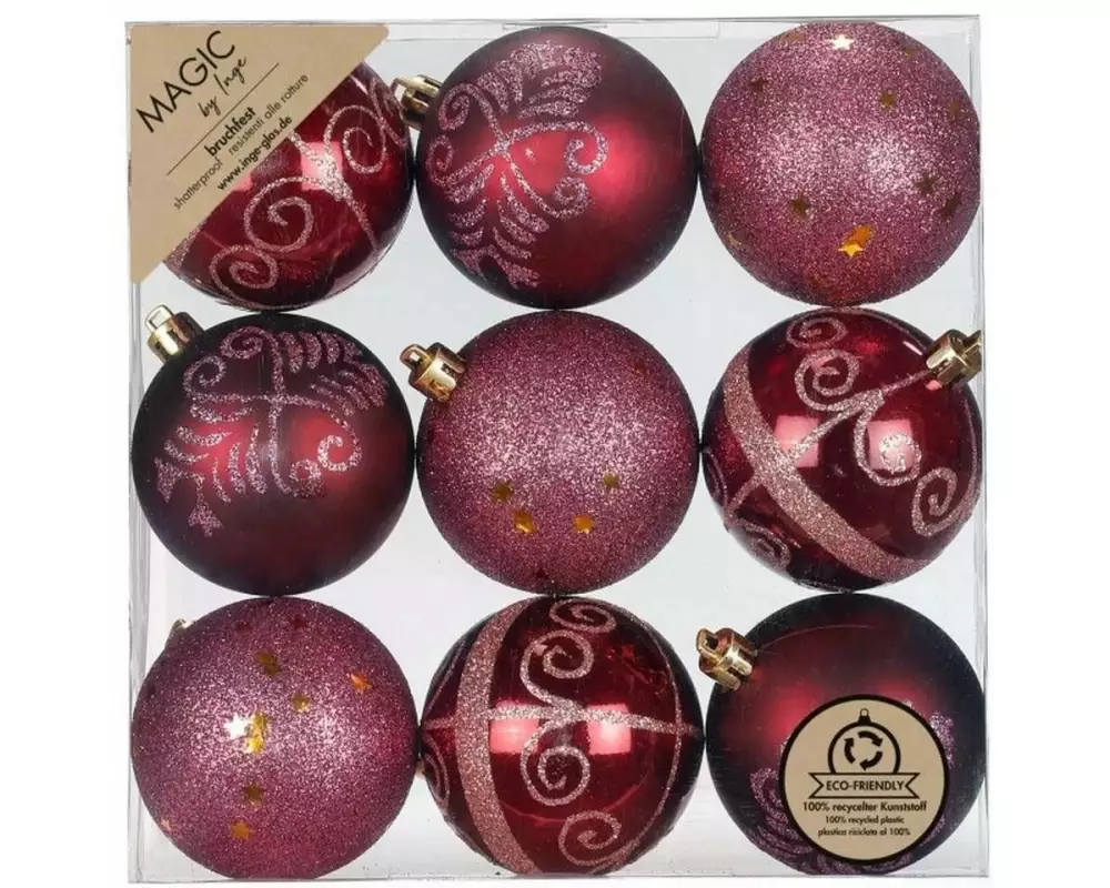 INGES CHRISTMAS DECOR Weihnachtskugel 9 Stück, Bordeaux