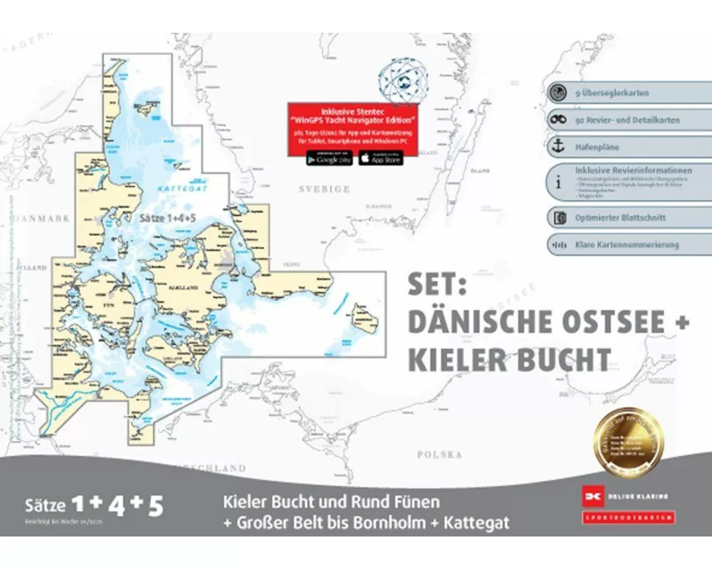 Sportbootkarten Satz 1, 4 und 5 Set: Dänische Ostsee und Kieler Bucht (Ausgabe 2026)