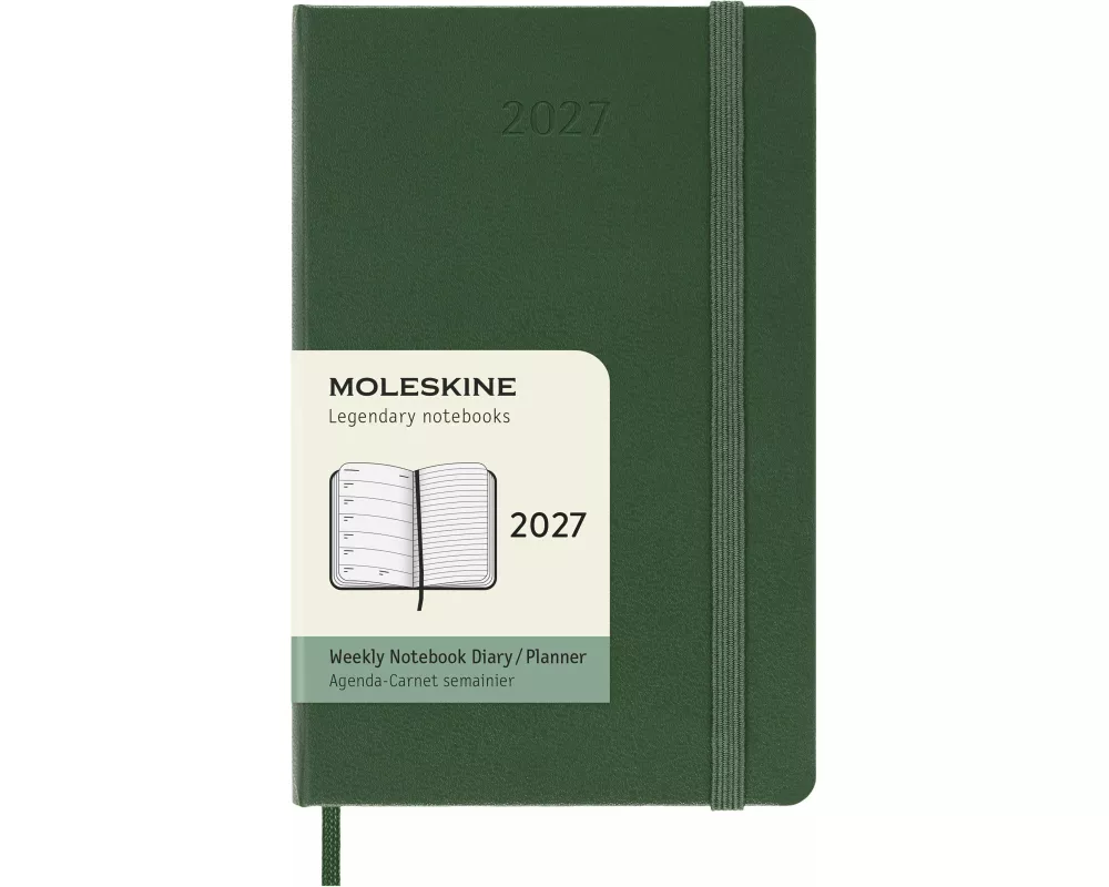 Moleskine 12 Monate Wochen Notizkalender 2027, Pocket/A6, 1 Wo = 1 Seite, rechts linierte Seite, fester Einband, myrtengrün