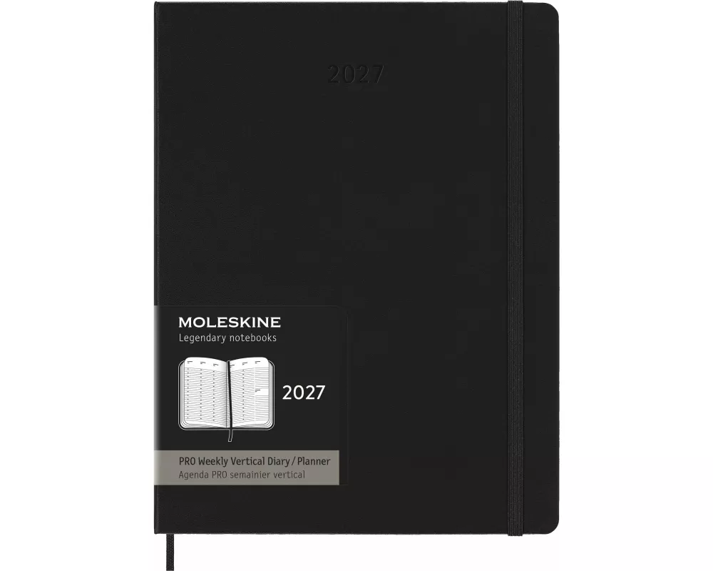 Moleskine 12 Monate Pro Wochen Notizkalender 2027, Pro XL, 1 Wo = 2 Seiten, vertikal, Spalten für Notizen, fester Einband, schwarz