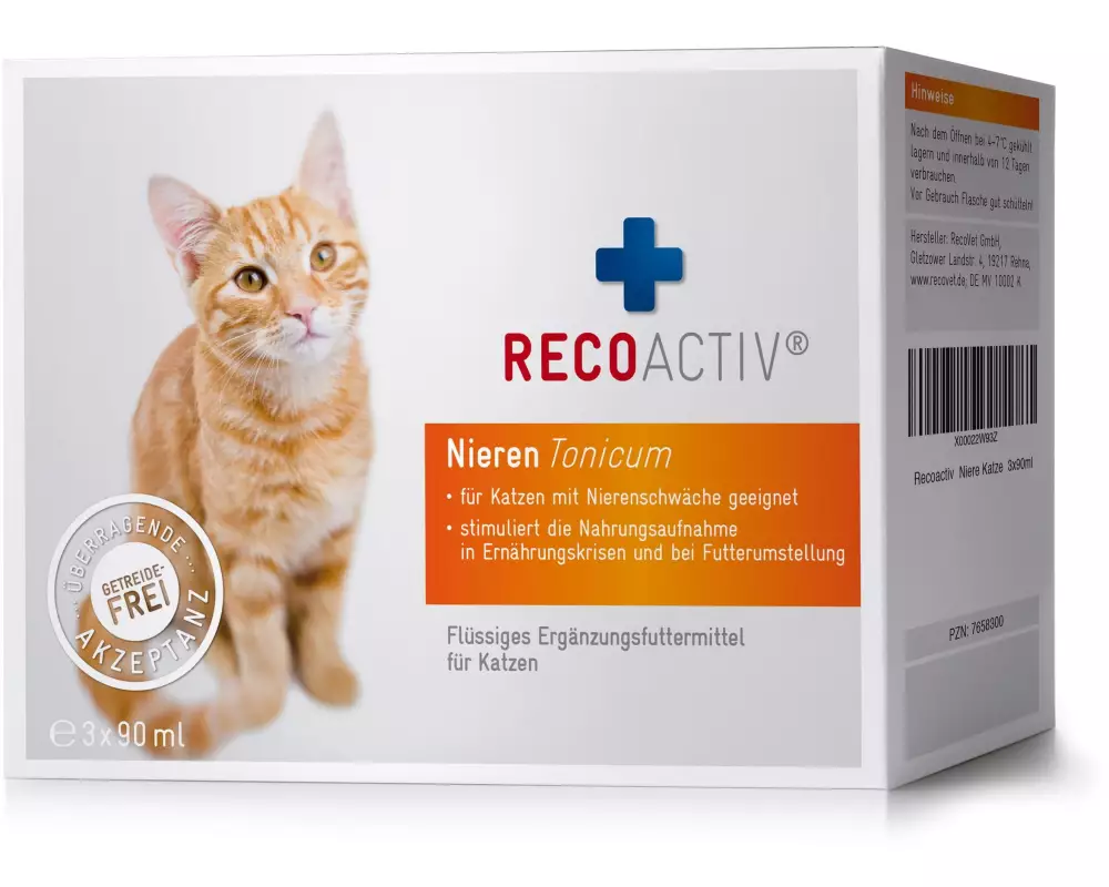 RECOACTIV Katzen-Nahrungsergänzung Nieren Tonicum, 3 x 90 ml