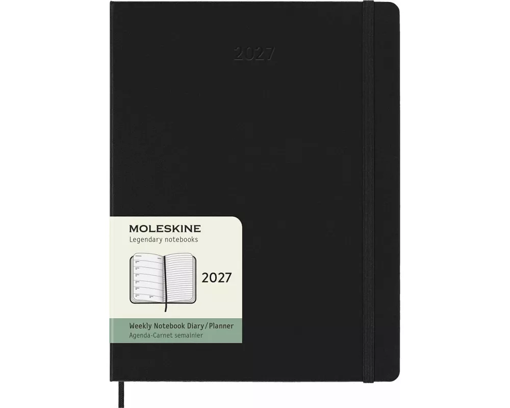 Moleskine 12 Monate Wochen Notizkaledner 2027, XL, 1 Wo = 1 Seite, rechts linierte Seite, fester Einband, Schwarz