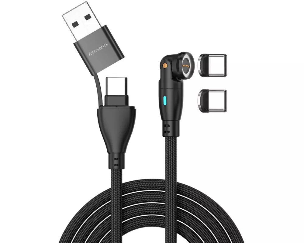 4smarts USB-Kabel C/A 540° Magnetkabel GravityCord 100W 1.8m Schwarz