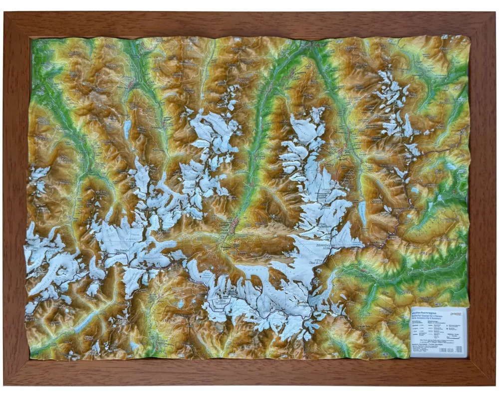 Relief Matterhornregion klein 1:150.000 mit Holzrahmen
