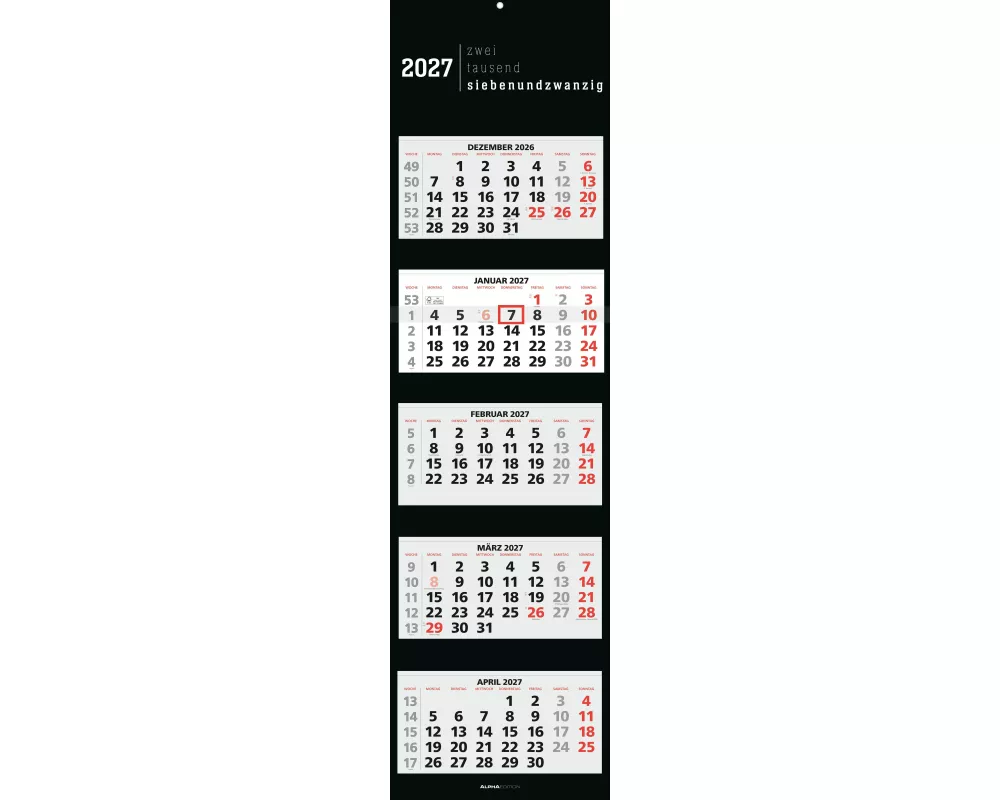 5-Monatskalender Black 2027