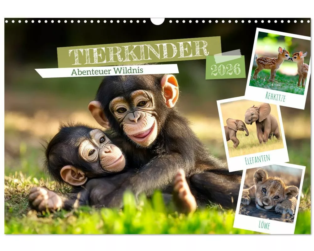 TIERKINDER Abenteuer Wildnis (Wandkalender 2026 DIN A3 quer), CALVENDO Monatskalender