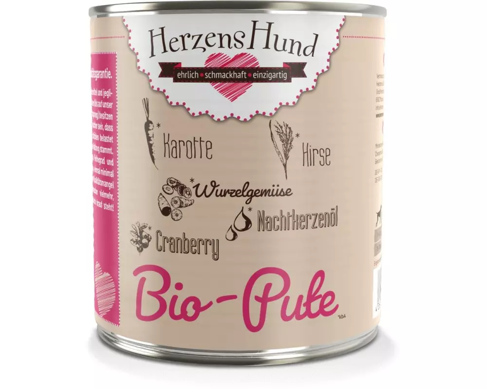 HerzensHund Nassfutter Bio-Pute mit Bio-Gemüse, 800 g