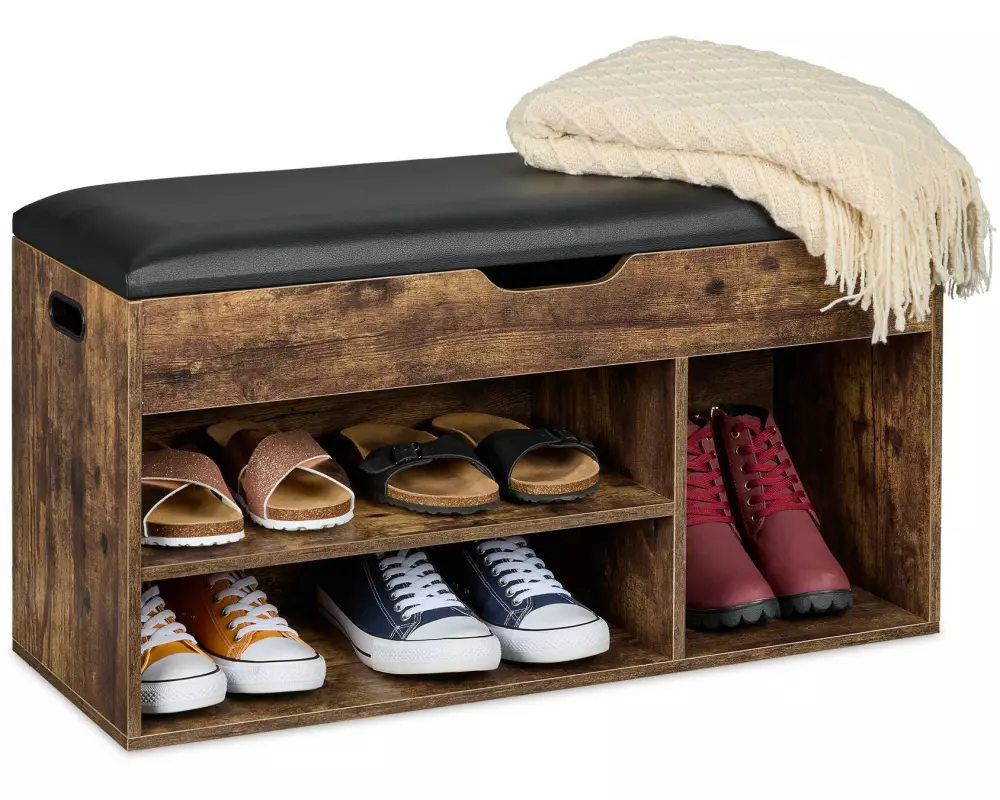 relaxdays Schuhregal mit Sitzfläche 80 x 46 cm, Braun