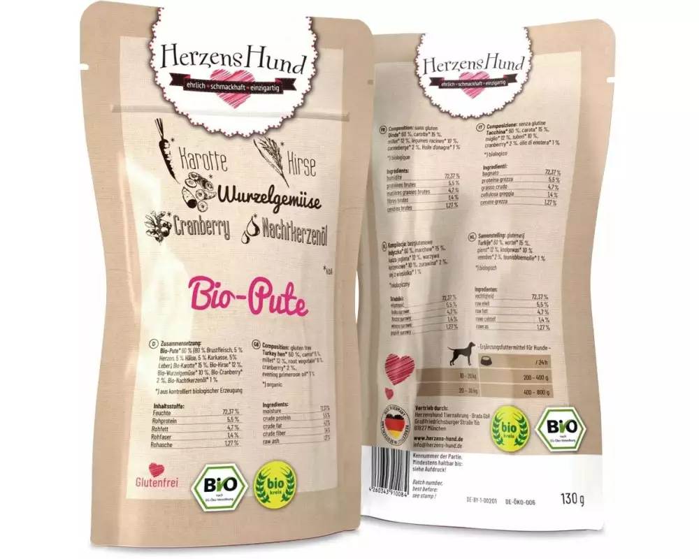 HerzensHund Nassfutter Bio-Pute mit Bio-Gemüse, 130 g