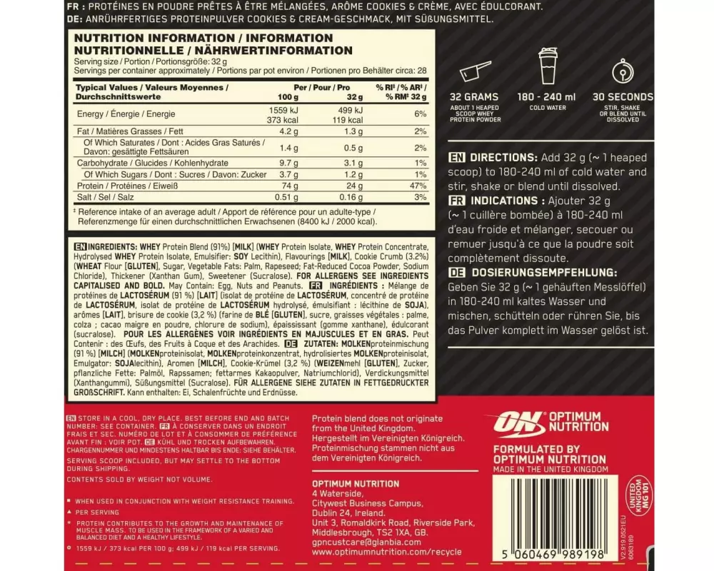 Optimum Nutrition Pulver Gold Standard Cookie/Crème 450 g