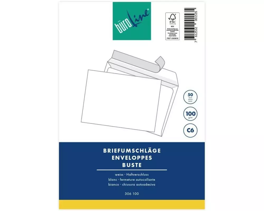 Büroline Couvert C6 Blister Weiss, 50 Stück