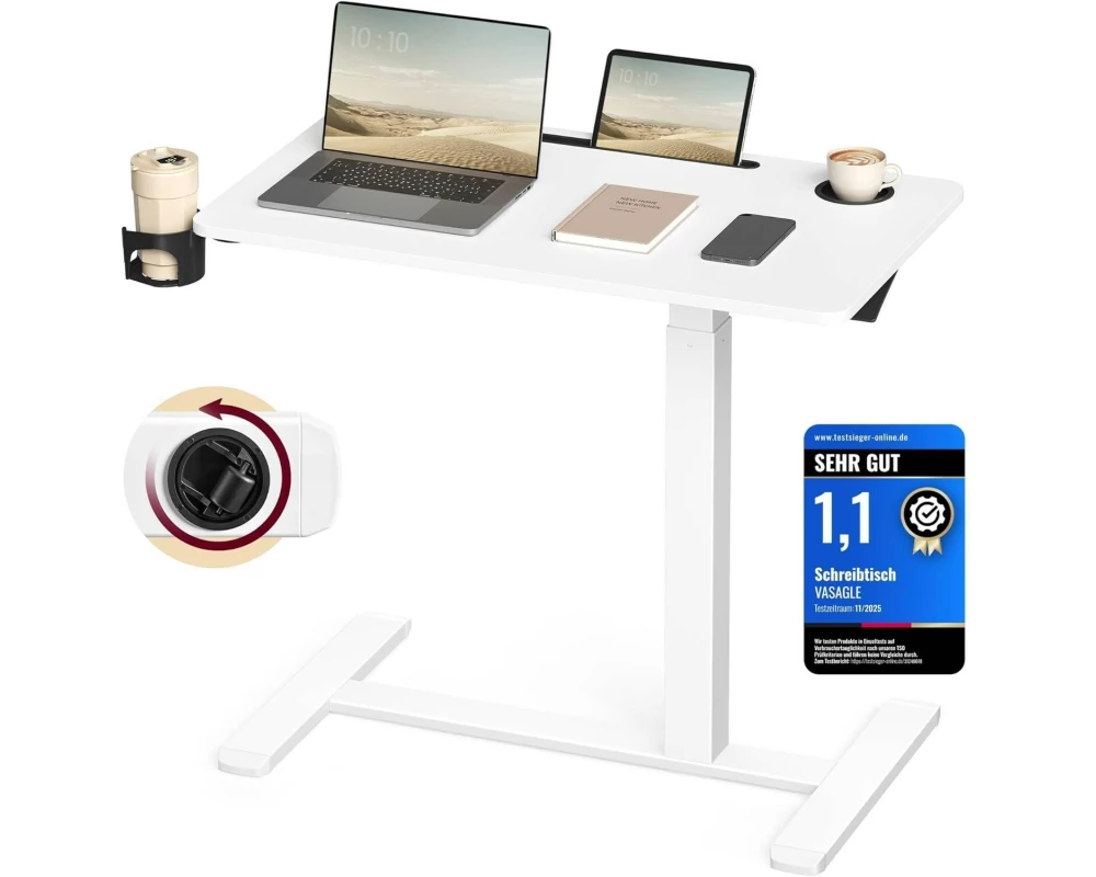 VASAGLE Stehtisch Höhenverstellbar 80 x 45 cm Weiss