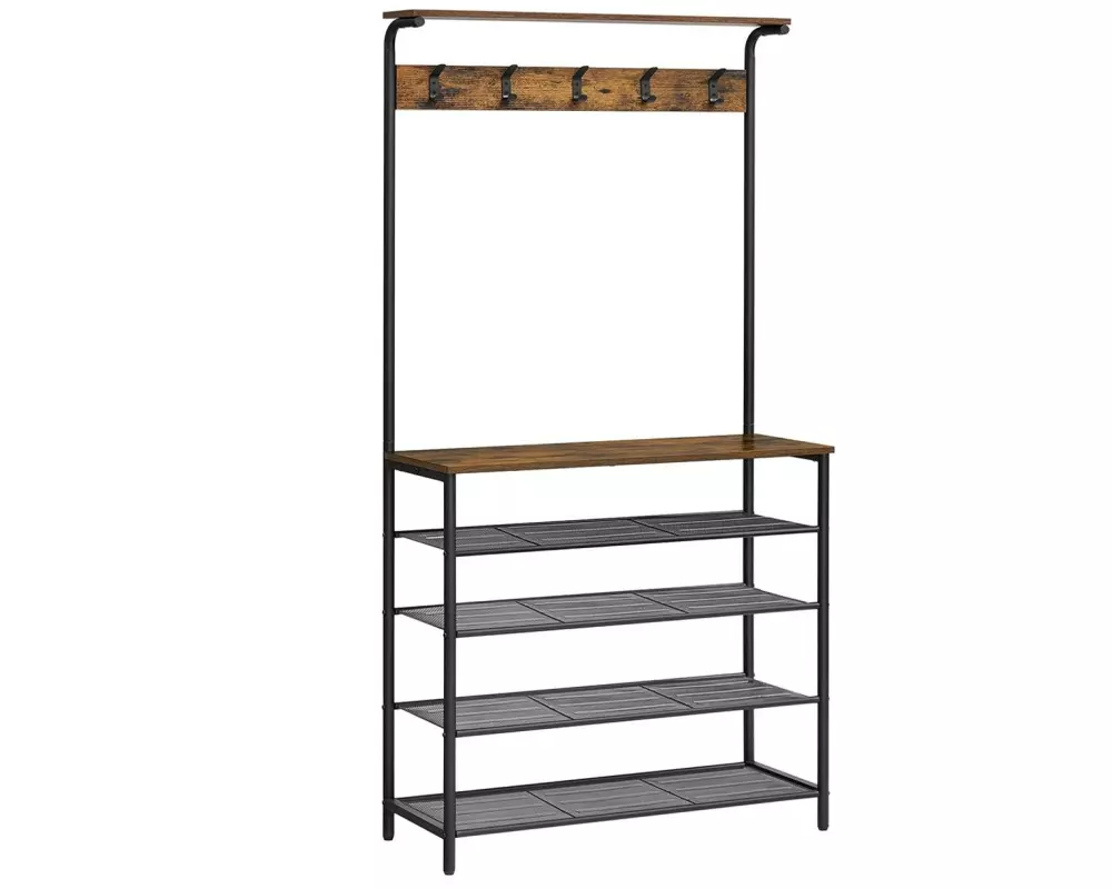 VASAGLE Garderobe 80 cm x 183.5 cm, Braun/Schwarz