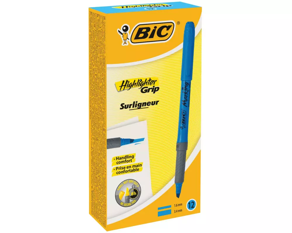 BIC Textmarker Brite Liner Grip 12 Stück, Blau