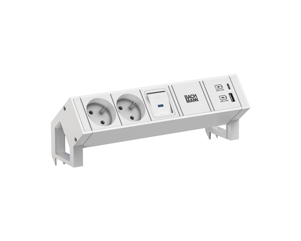 BACHMANN DESK2 white 2xUTE 1xSchalter 1xUSB A/C 22W 0,2m GST18