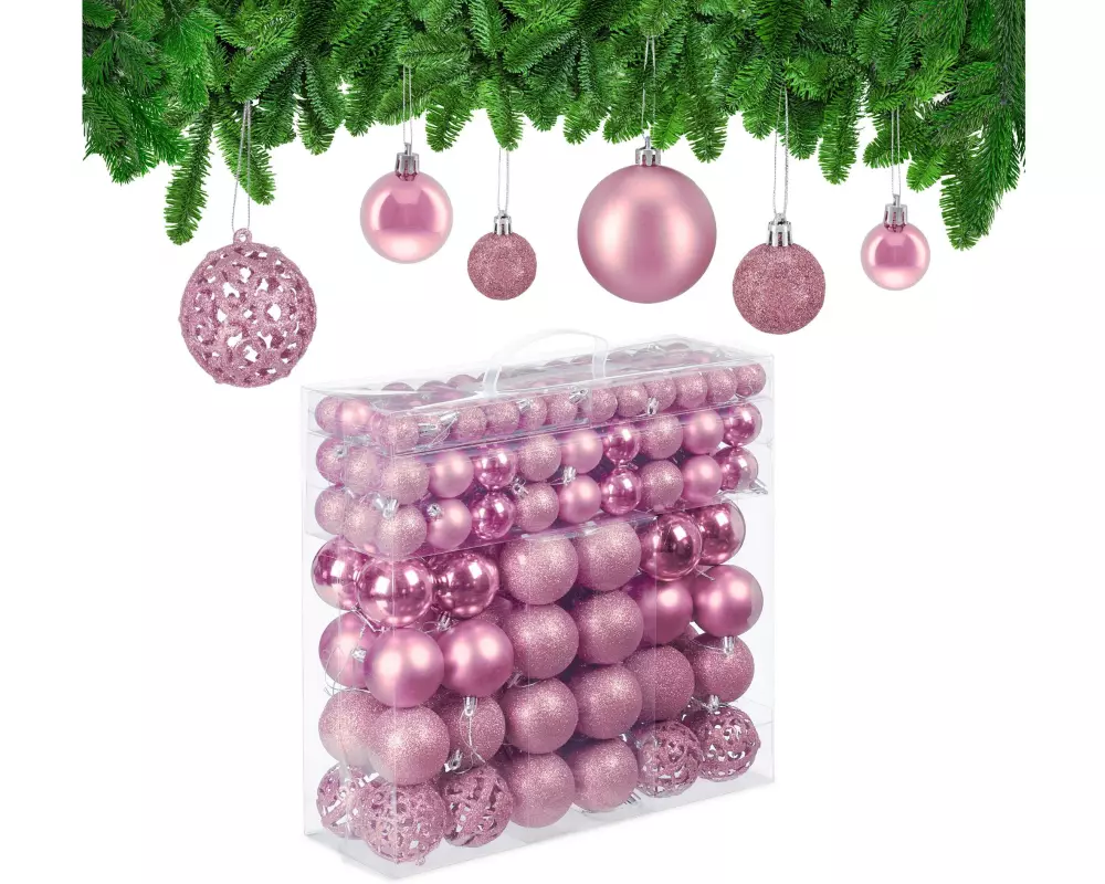 relaxdays Weihnachtsbaumkugeln Rosa/Silber