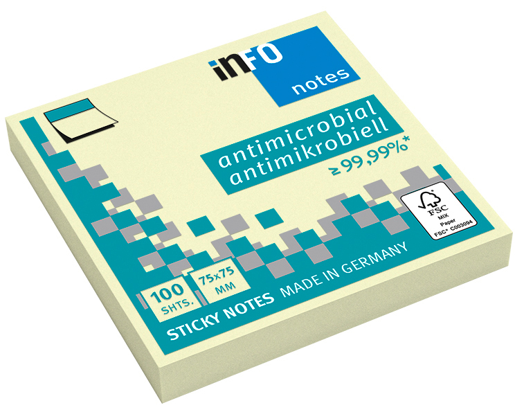 INFO Haftnotizen 75x75mm 5154-01 antimikrobiell, gelb 100 Blatt