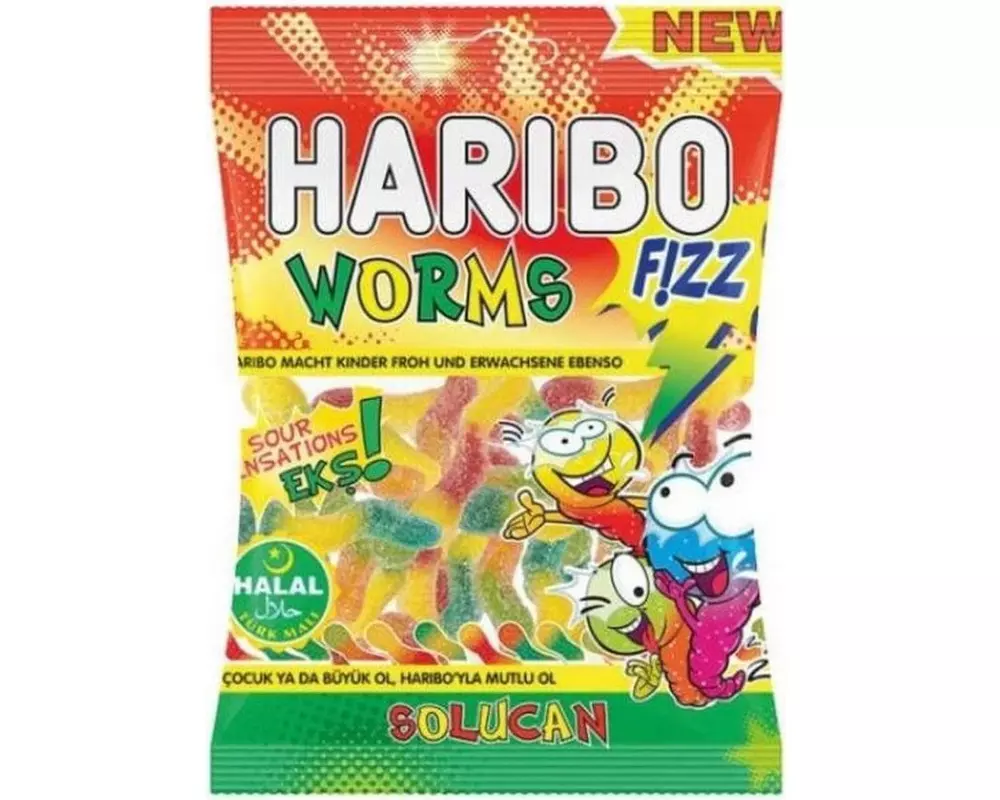 Haribo Int. Gummibonbons HALAL Fizz Worms Sour/Solucan 80 g