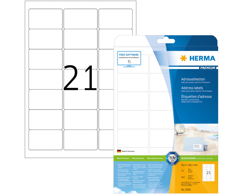 HERMA Etiketten 5029 5029 63.5x38.1mm 525Stk. 25 Blatt