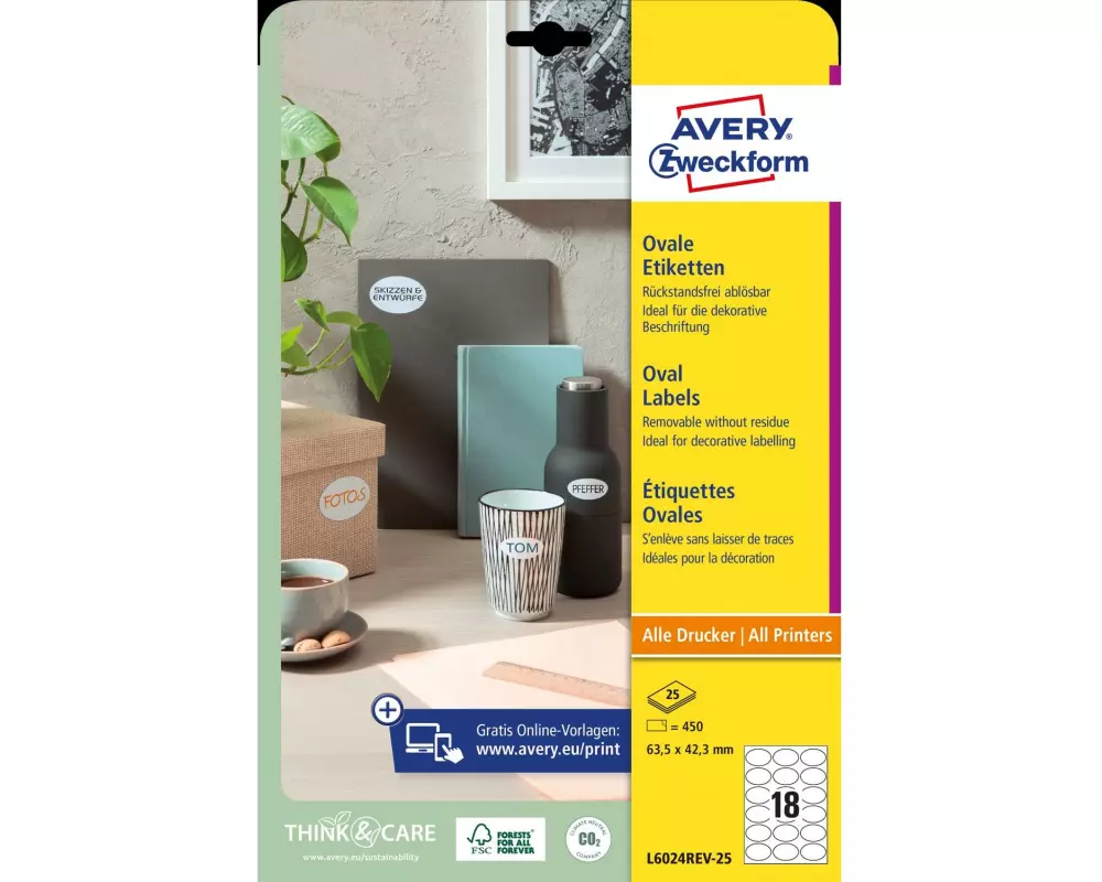 Avery Zweckform Runde Etiketten L6024REV-25 63.5 x 42.3 mm