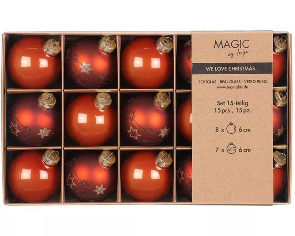 INGES CHRISTMAS DECOR Weihnachtskugel 6 cm Terracotta, 15 Stück