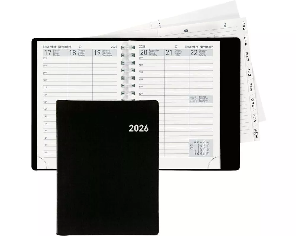 Biella Geschäftsagenda Rex Wire-O Schwarz, 10 x 14 cm