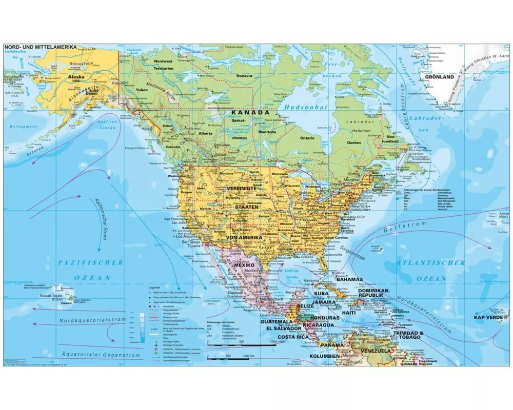 Nord- und Mittelamerika politisch 1 : 90.000 000