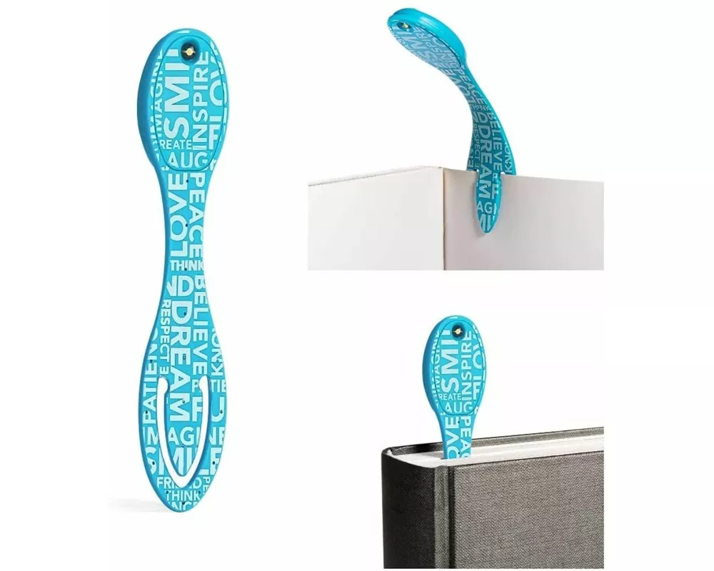 Flexilight Leselicht (Blue Words) - hellblau - 2 in 1 Leselampe & Lesezeichen - LED Leselicht - Geschenk für Leser, Buchliebhaber - Deutsche Ausgabe