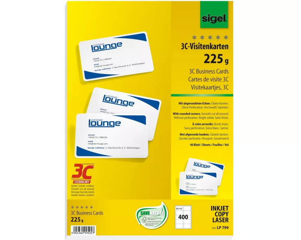 Sigel Visitenkarten-Etiketten mit runden Ecken, 40 Blatt, Weiss