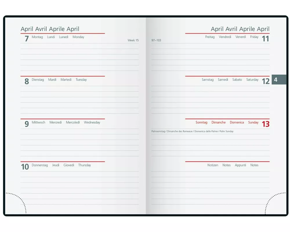 Simplex Wochenagenda Linea 2027 1 Woche / 2 Seiten, 100 x 140 mm