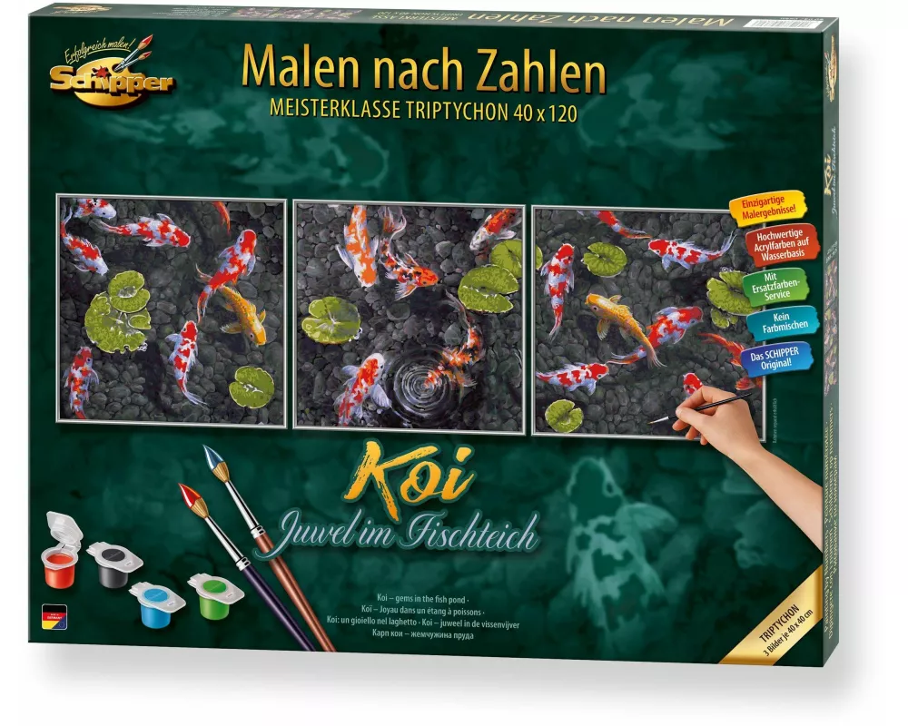 Malen nach Zahlen - Koi Juwel im Fischteich (Triptychon)