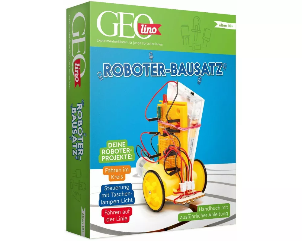 FRANZIS 67158 - GEOlino Roboter Bausatz, Experimentierkasten mit spannenden Roboter-Projekten inkl. Handbuch mit ausführlicher Anleitung. Für Kinder a