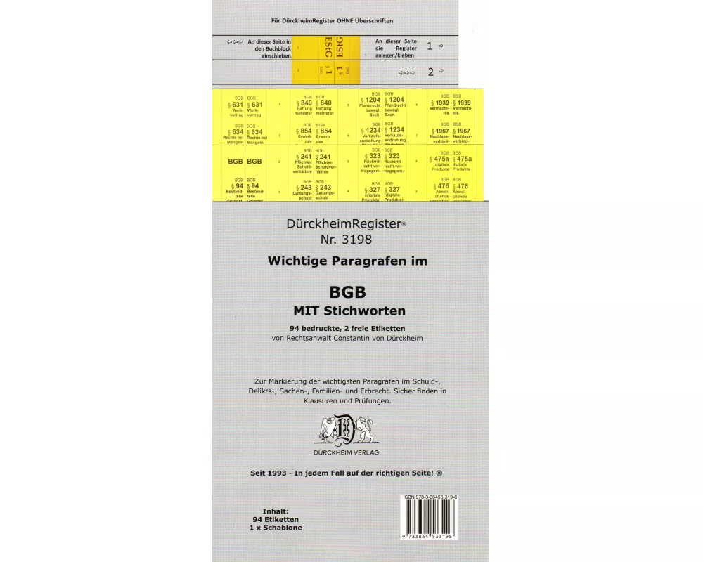 DrckheimRegister BGB - WICHTIGE  MIT STICHWORTEN Im Brgerlichen Gesetzbuch