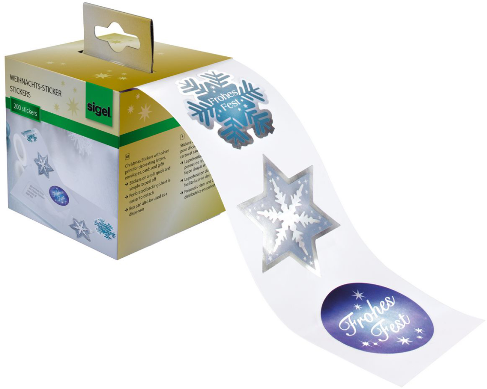 SIGEL Weihn.-Sticker Frohes Fest CS118 versch. Motive 200 Stück